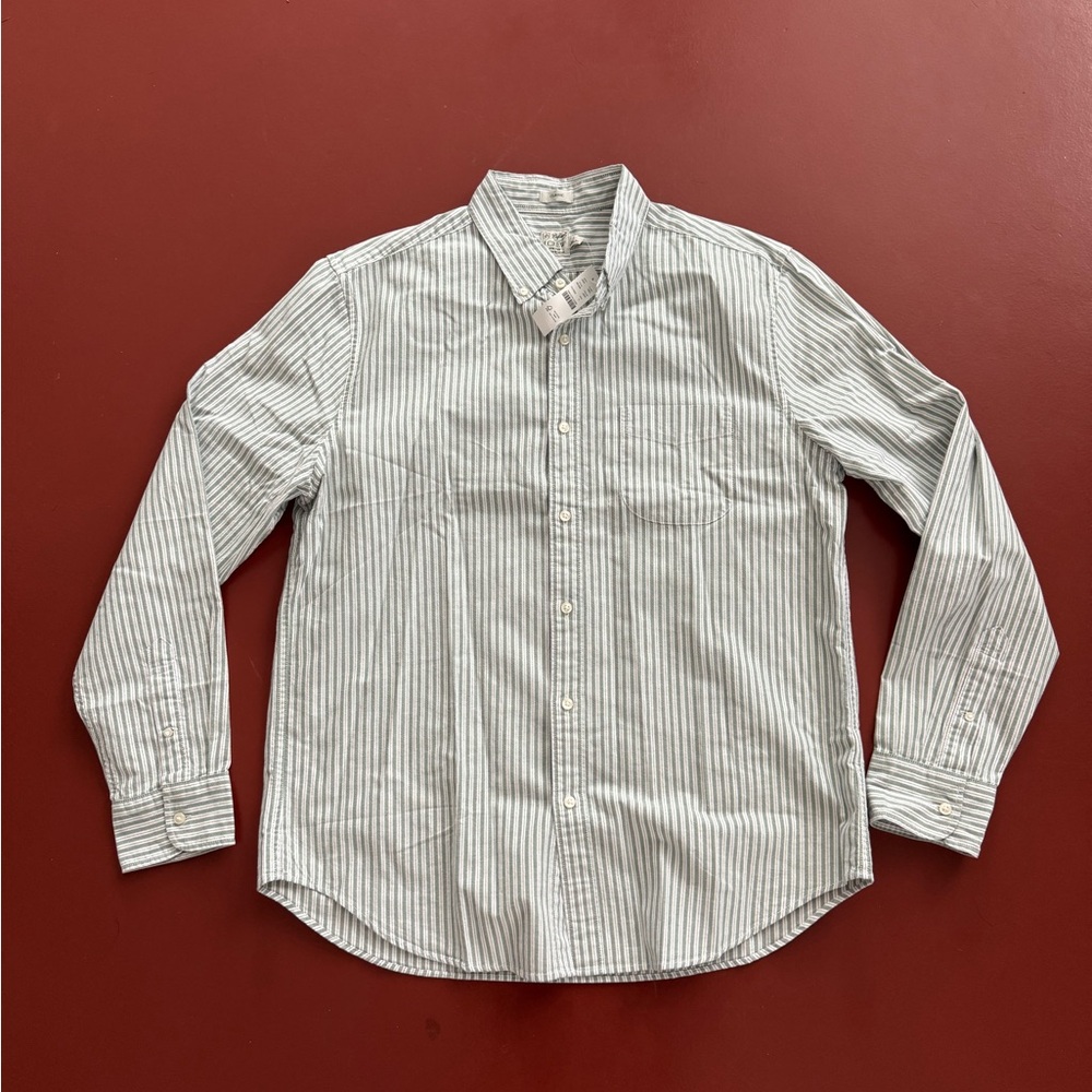 NWT J. Crew Green and White Striped oxford button down Shirt